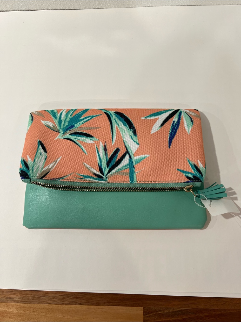 Rachel Pally Coral & Mint Fold-Over Clutch with Gold Zip